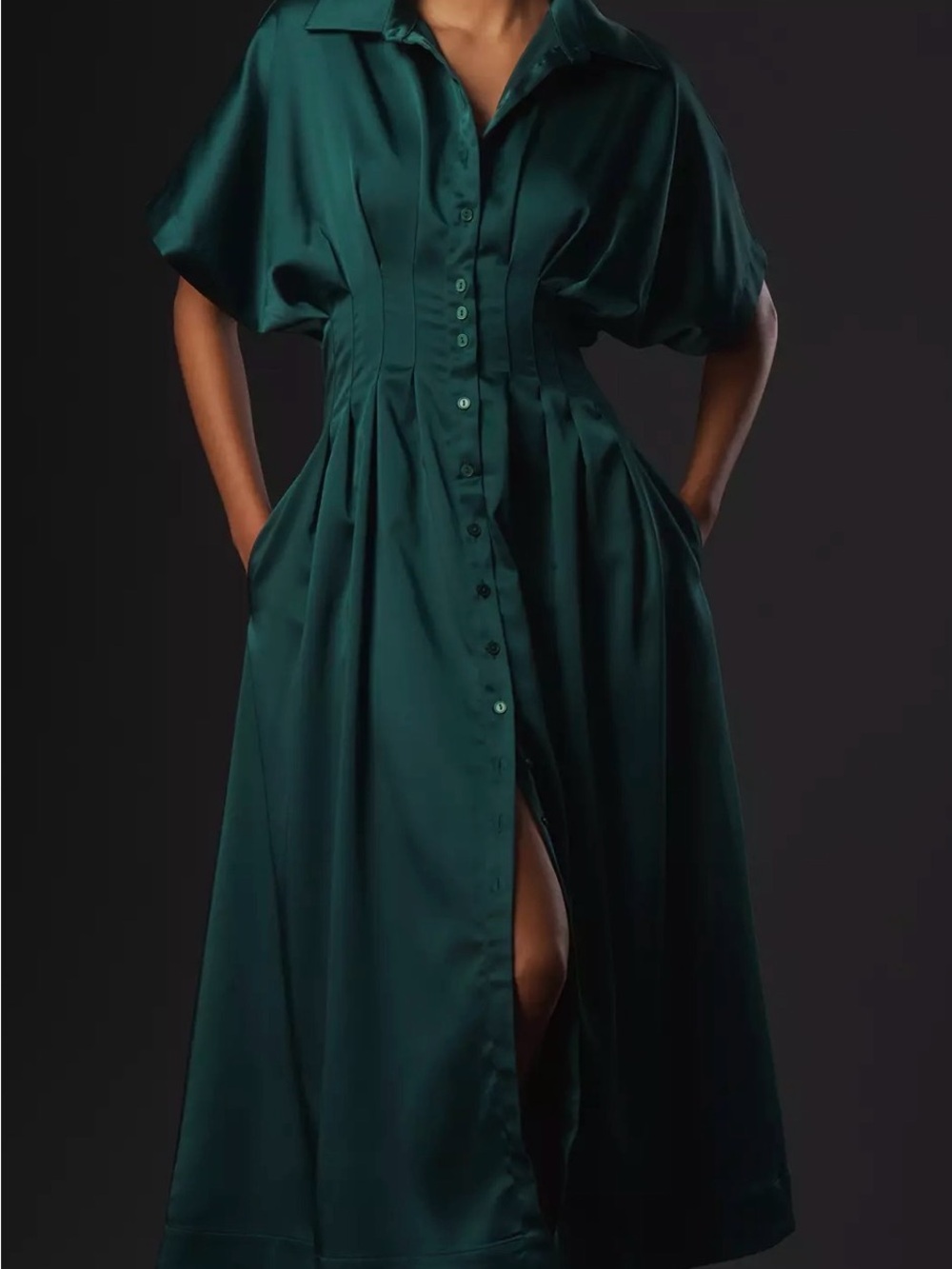 Anthropologie plus size Exquise Satin Dress in Teal - Picture 2 of 4